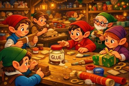 Illustration of people working with glue